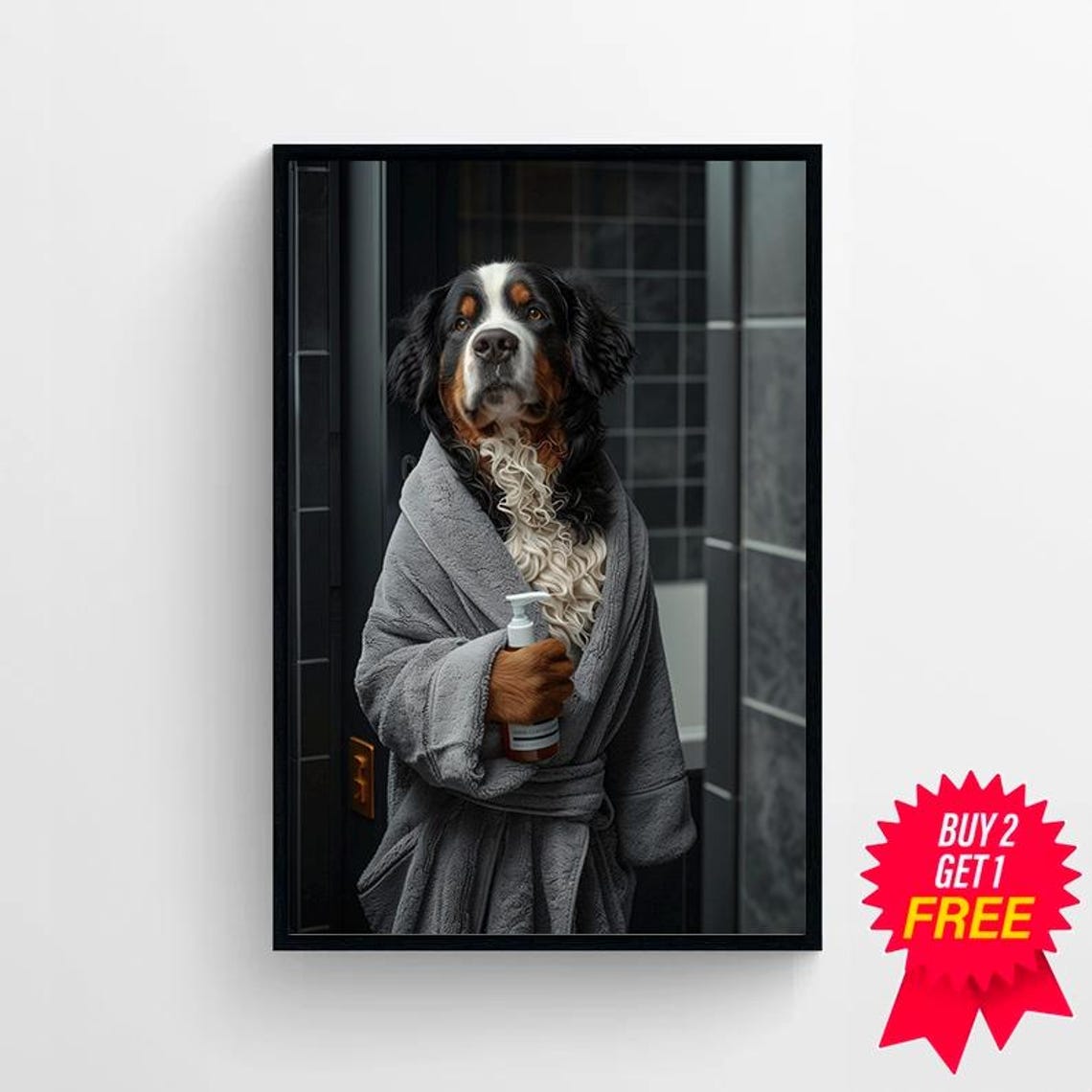 Bernese Mountain Dog in Bathrobe Funny Bathroom Dog Photo Poster - Image 4