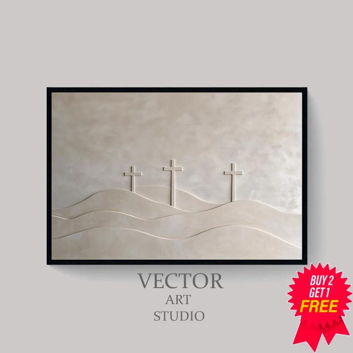Three Crosses on a Hill Minimalist Christian Easter Art Poster - Image 4