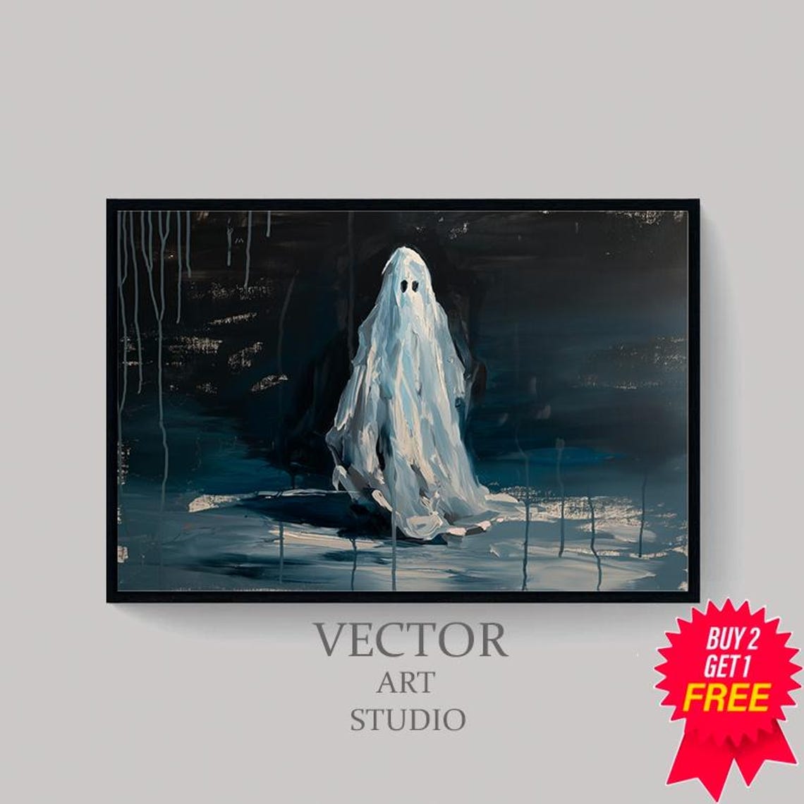 Lonely Ghost Standing In Dark Rain Night Expressive Painting Poster - Image 4