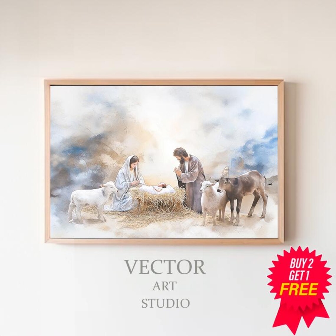 Soft Watercolor Nativity Scene Birth of Jesus Christmas Poster