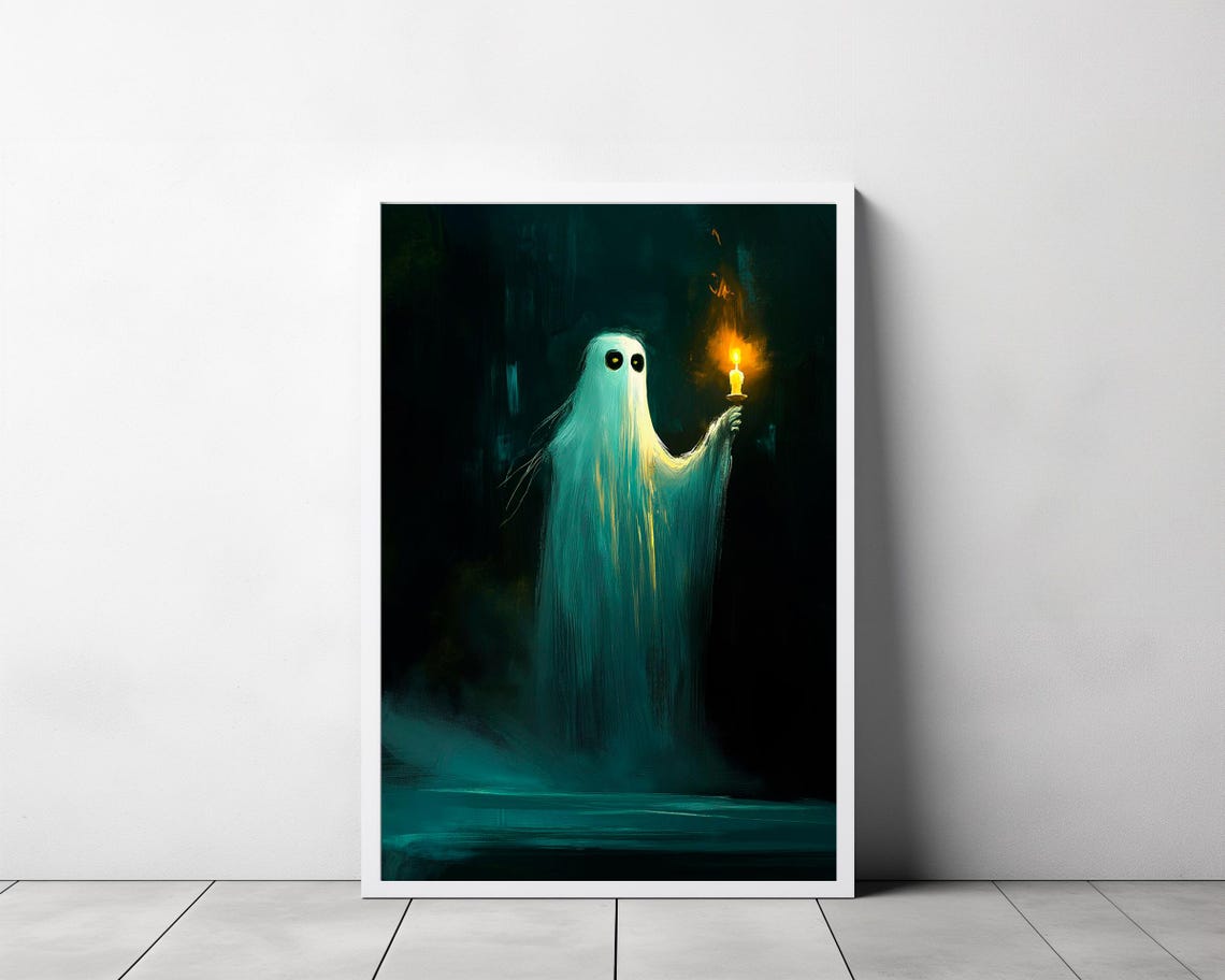 Glowing Ghost Holding a Candle in the Dark Painterly Art Poster - Image 3
