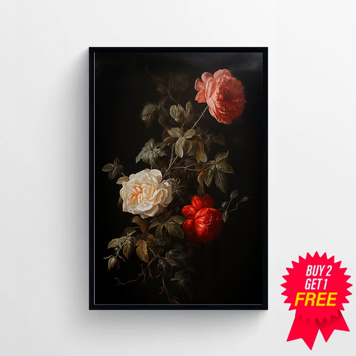 Vintage Moody Dark Flower Print Art Dark Academia Botanical Wall Art Floral Still Life Oil Painting - Image 4