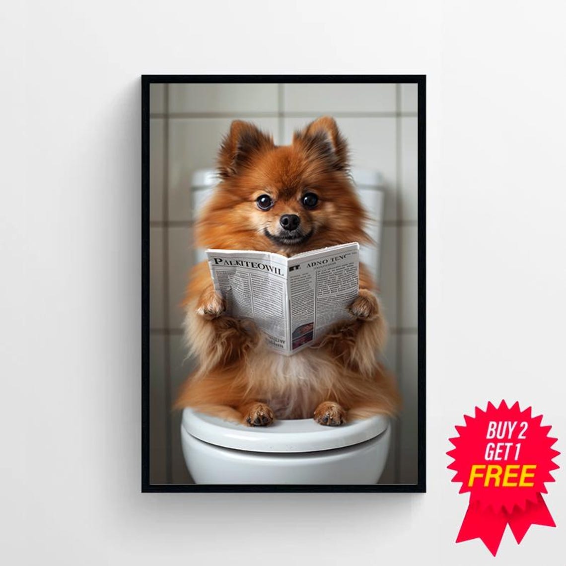 Pomeranian Wall Art Funny Bathroom Decor Pomeranian In Toilet Animal In Toilet Petshop Art Dog Art Pomeranian Gift - Image 4