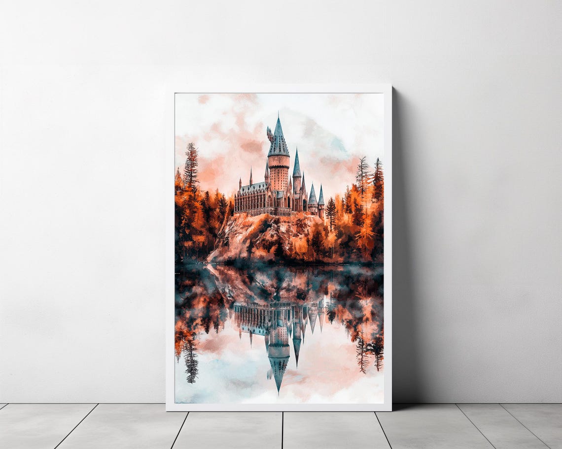 Magical Castle Watercolour Charming Wizard Art For Wizarding World Enthusiasts Great Lake Magic Print - Image 3