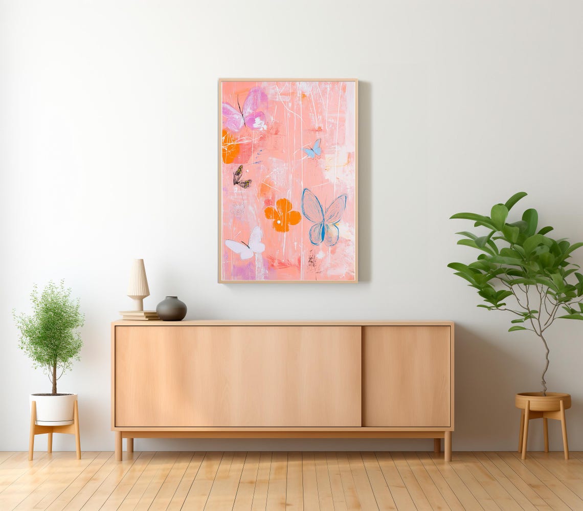 Abstract Giclee Wall Art Colorful Butterfly Art Large Oil Painting Oversize Abstract Art Mid Century Modern Original Art Print - Image 2