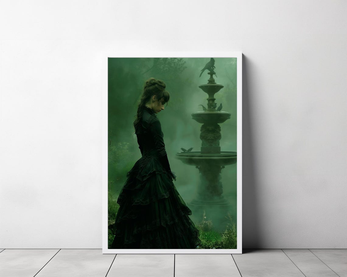Victorian Lady By The Fountain Print Vintage Poster Art Poster Print Gothic Victorian Dark Academia - Image 3
