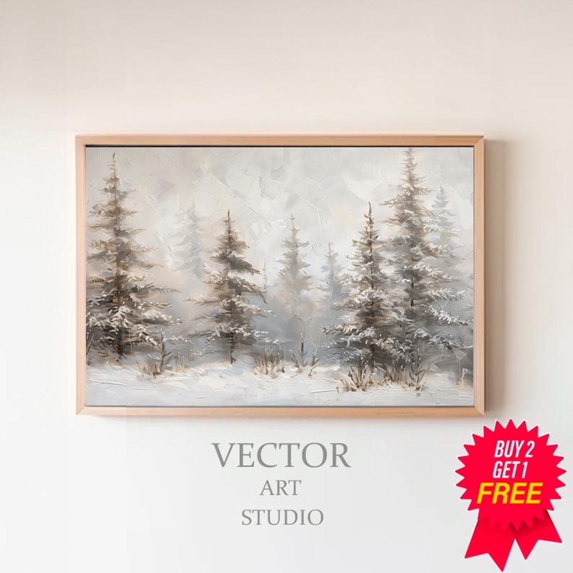 Snowy Pine Trees Winter Forest In Soft Neutral Tones Landscape Poster