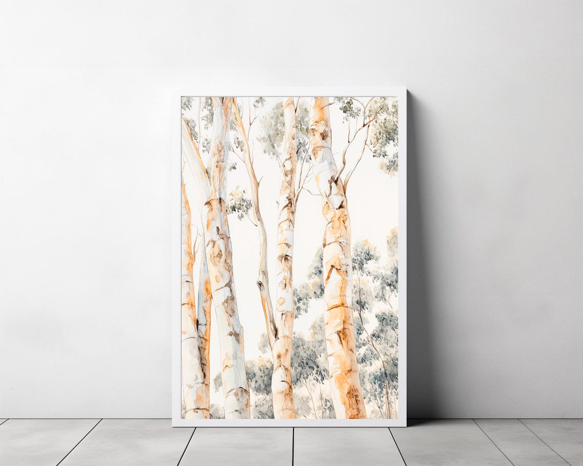 Australian Eucalyptus Tree Trunks Soft Watercolor Forest Poster - Image 3