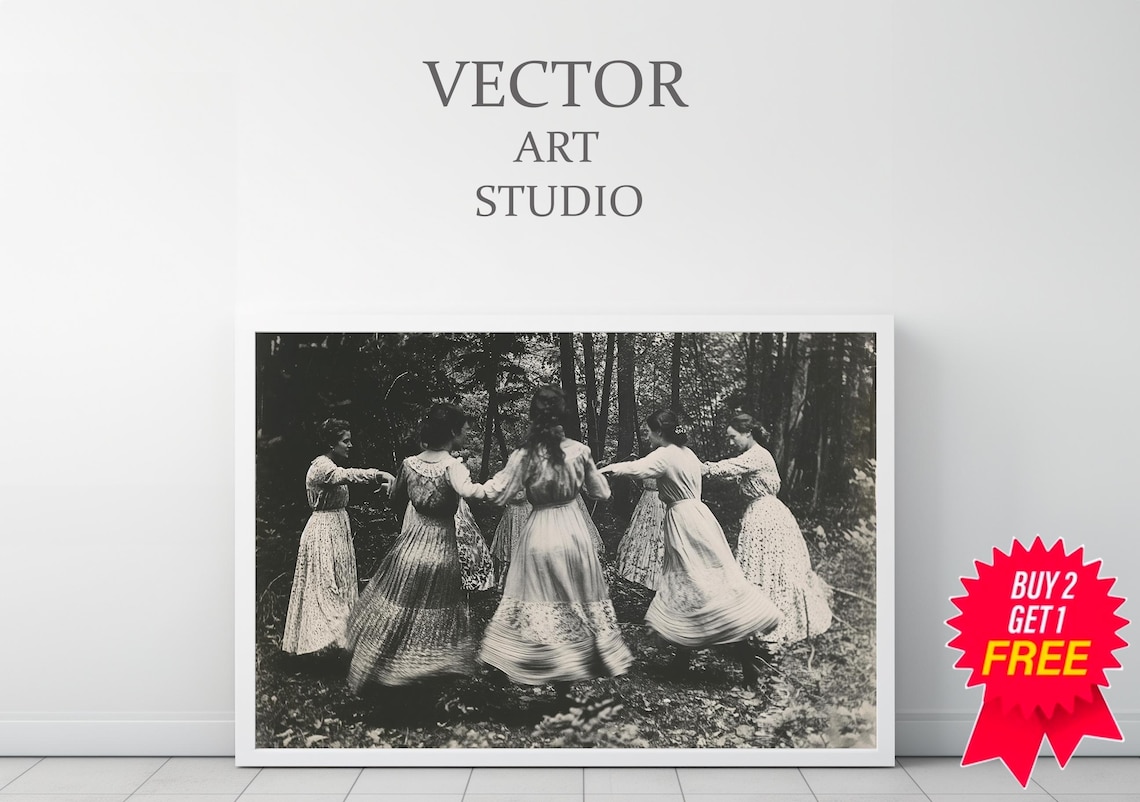 Circle of Dancing Women in a Dark Forest Vintage Photograph Print - Image 3