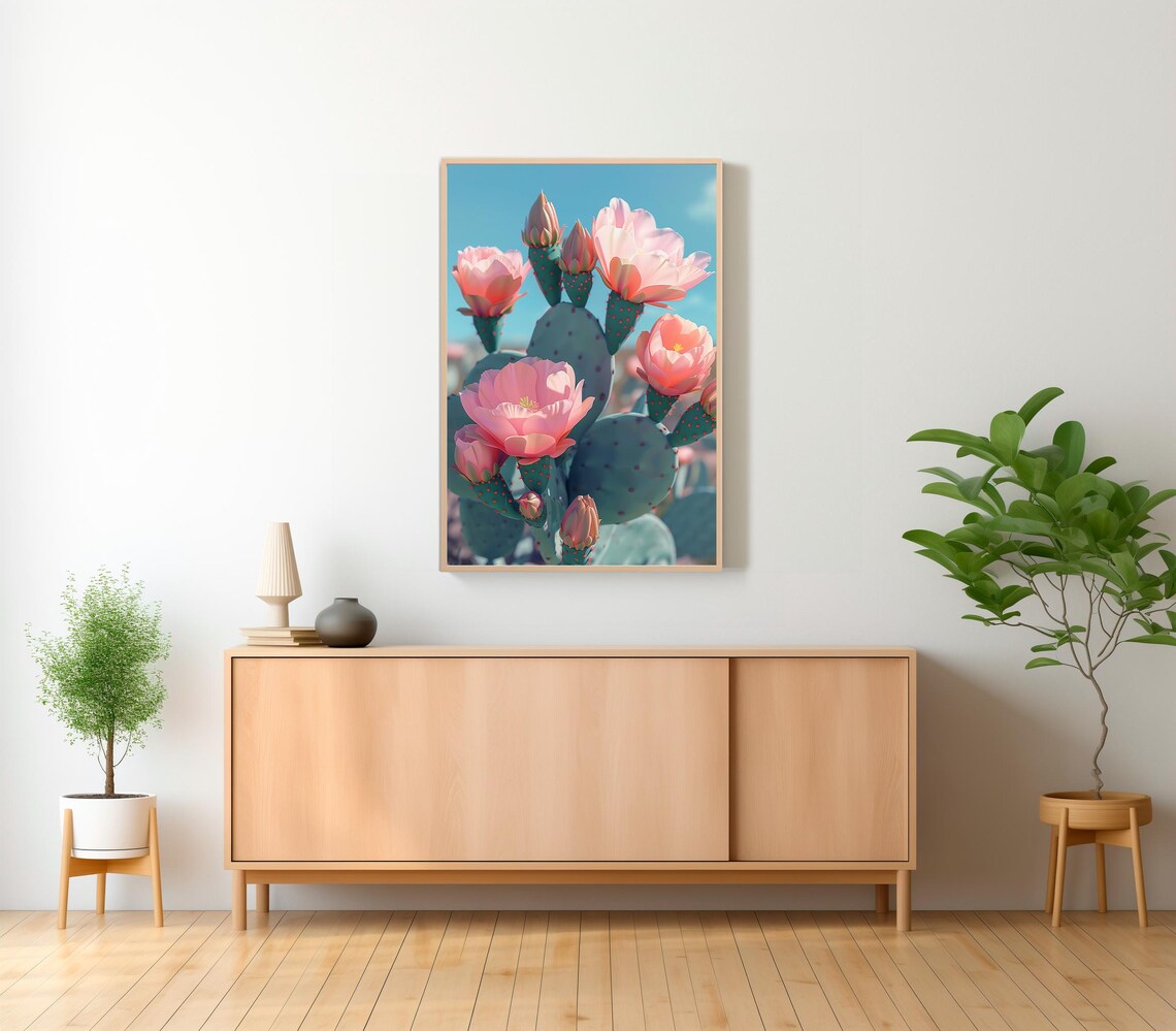 Blooming Prickly Pear Cactus Pink Flowers Botanical Desert Poster - Image 2