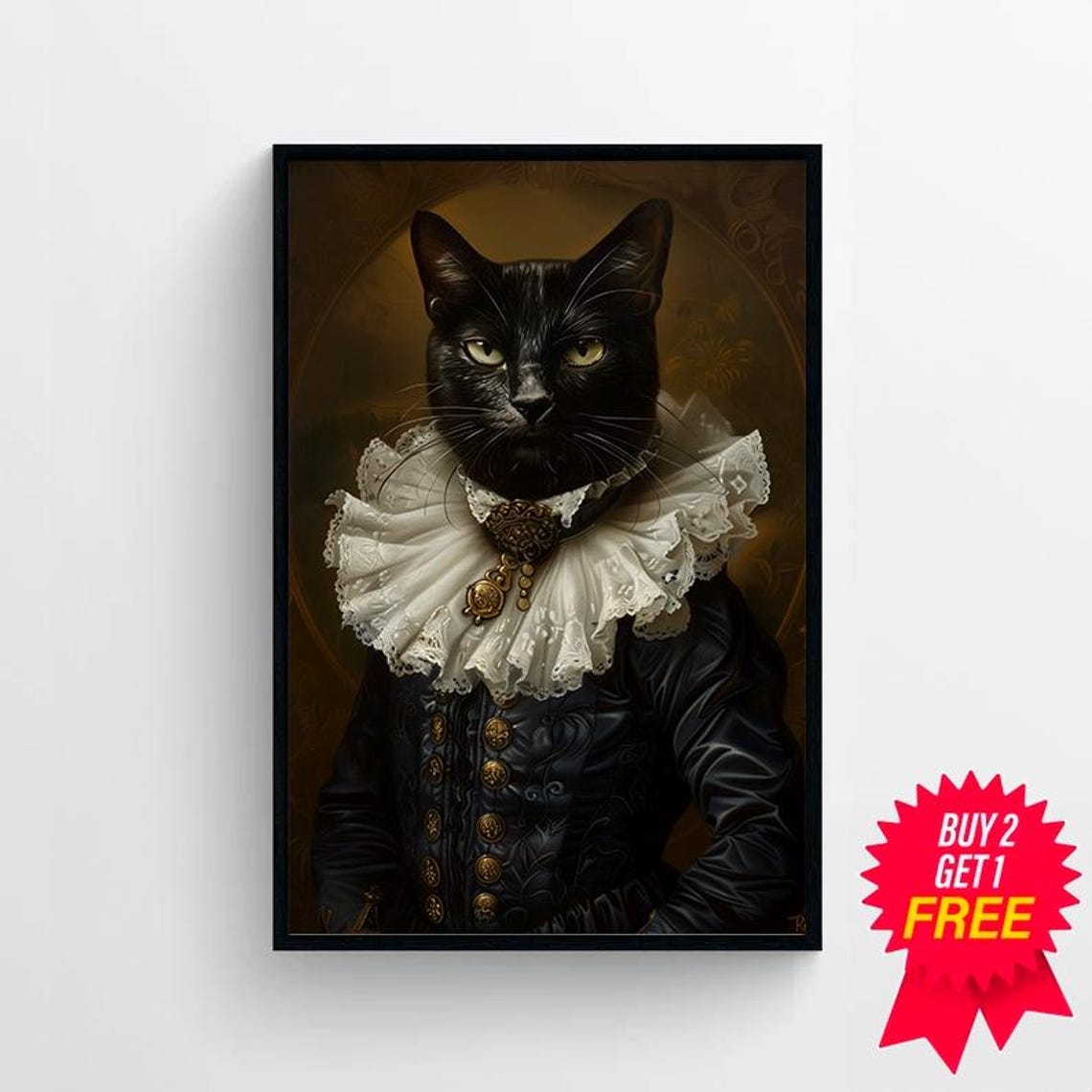 Majestic Black Cat Pendant Locket Renaissance Ruff Collar Poster - Image 4