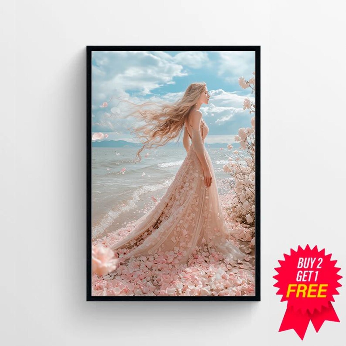 Aphrodite Greek Goddess of Love on a Blossom Seashore Art Poster - Image 4