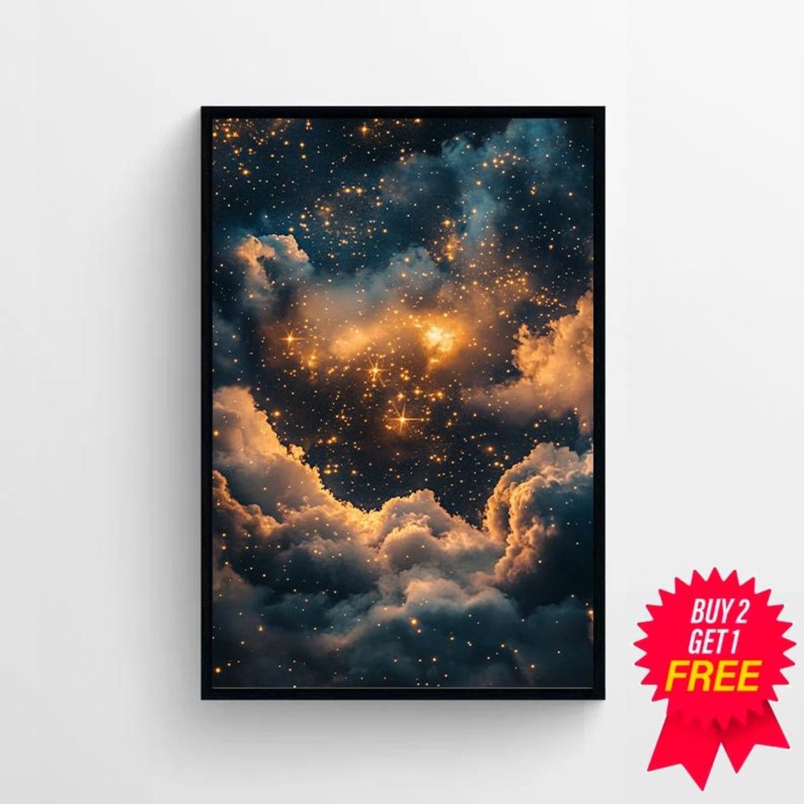 Moody Celestrial Print Dark Academia Decor Starry Night Night Sky Abstract Night Sky Star Print Gothic Print Gold Maximum Oil Painting - Image 4