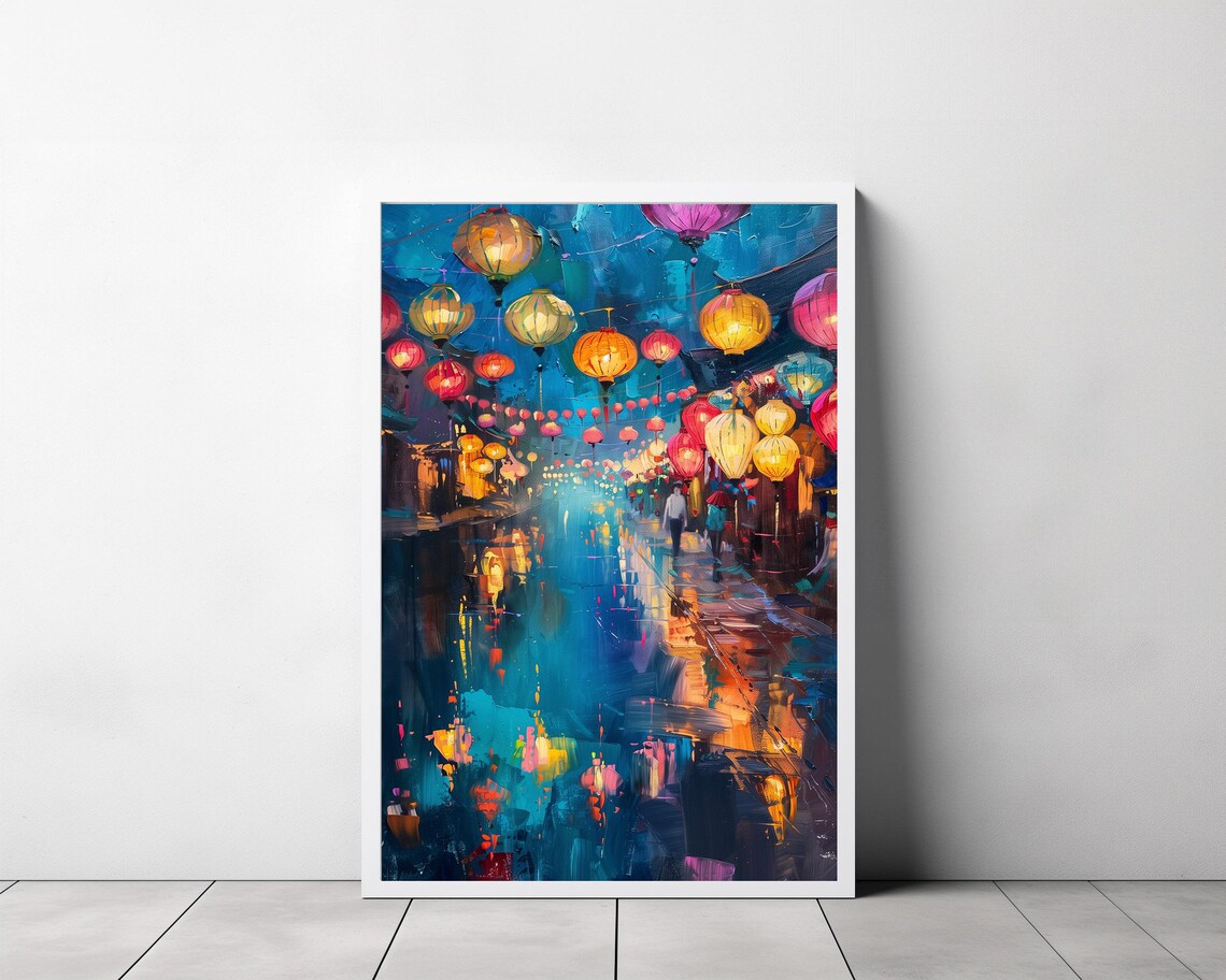 Hoi An Vietnam Lantern Street At Night Scene Oil Painting Poster - Image 3