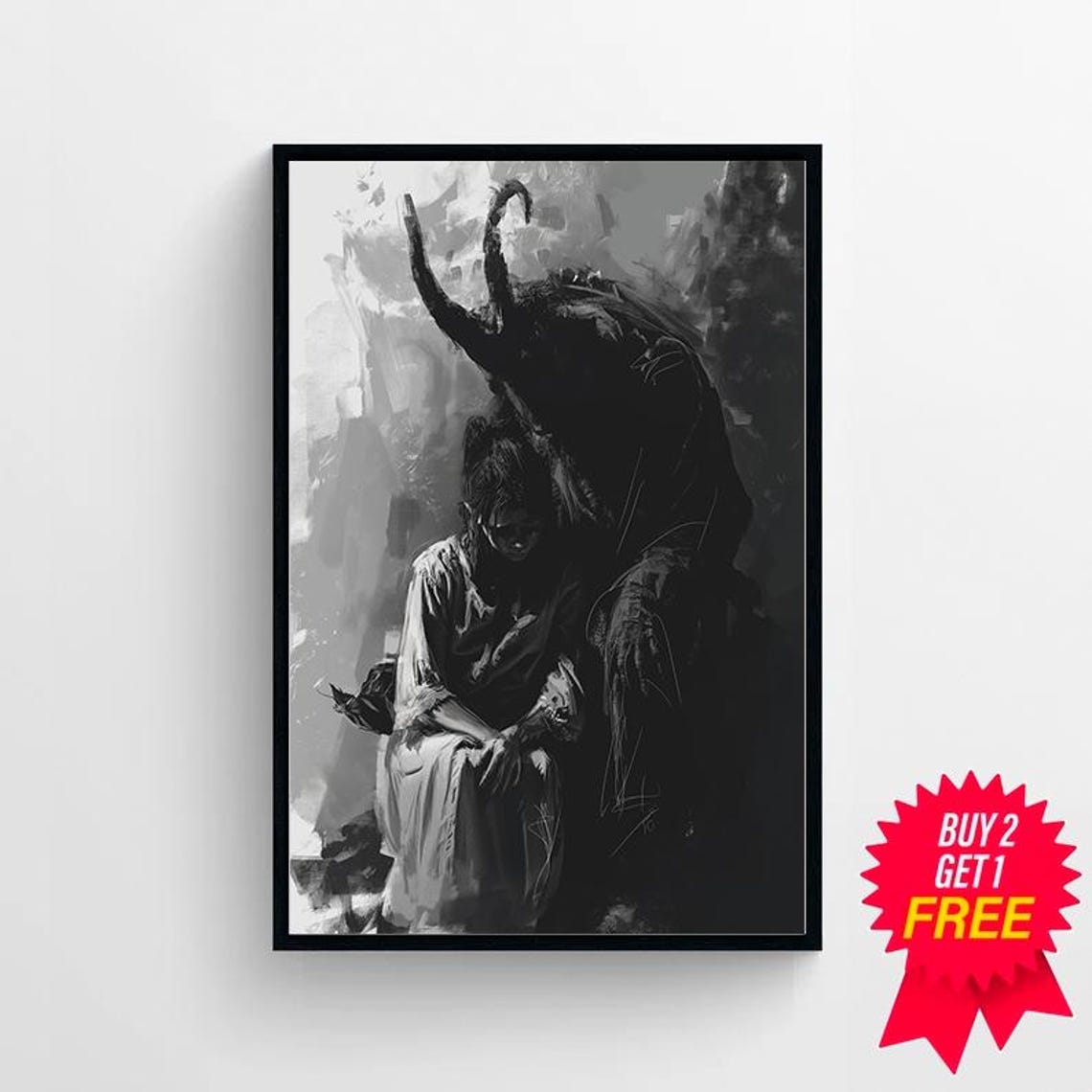 Satan Embrace Boy Looking Up At Black Demon Shadow Horror Poster - Image 4