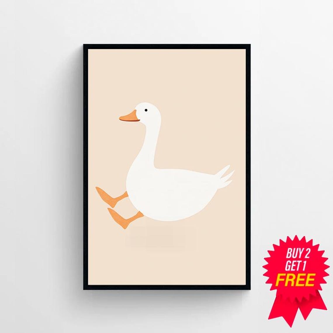 Silly Slim Goose on a Cream Background Minimalist Nursery Art Poster - Image 4