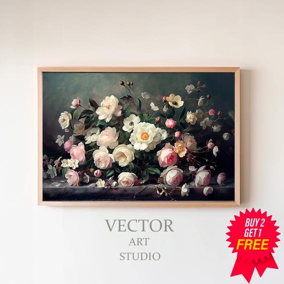 Dark Floral Prints Moody Vintage Wall Decor Antique Art Moody Dark Floral Art Print Moody Maximalist Botanical Wall Art