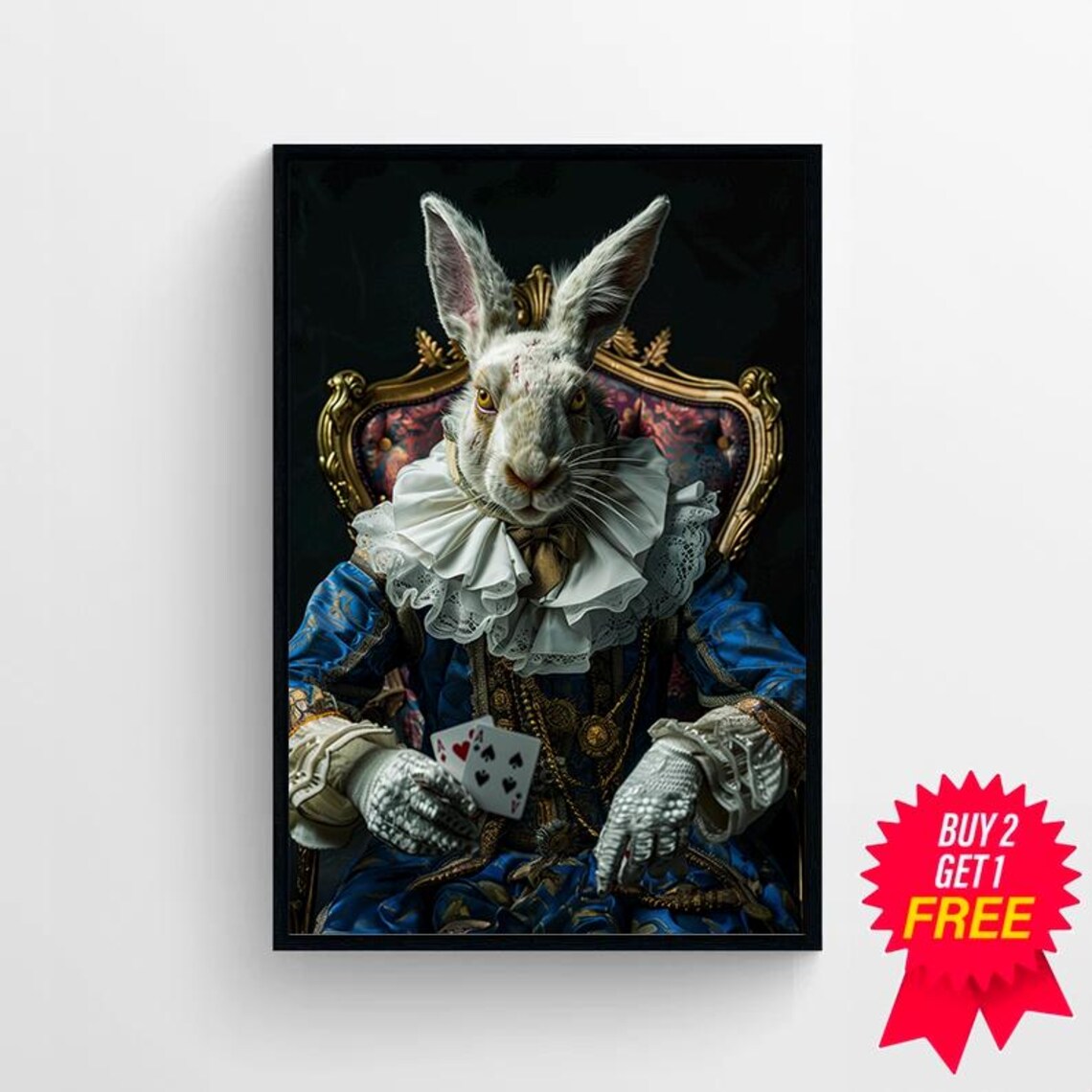 White Rabbit Victorian Aristocrat Holding Ace of Hearts Poster - Image 4