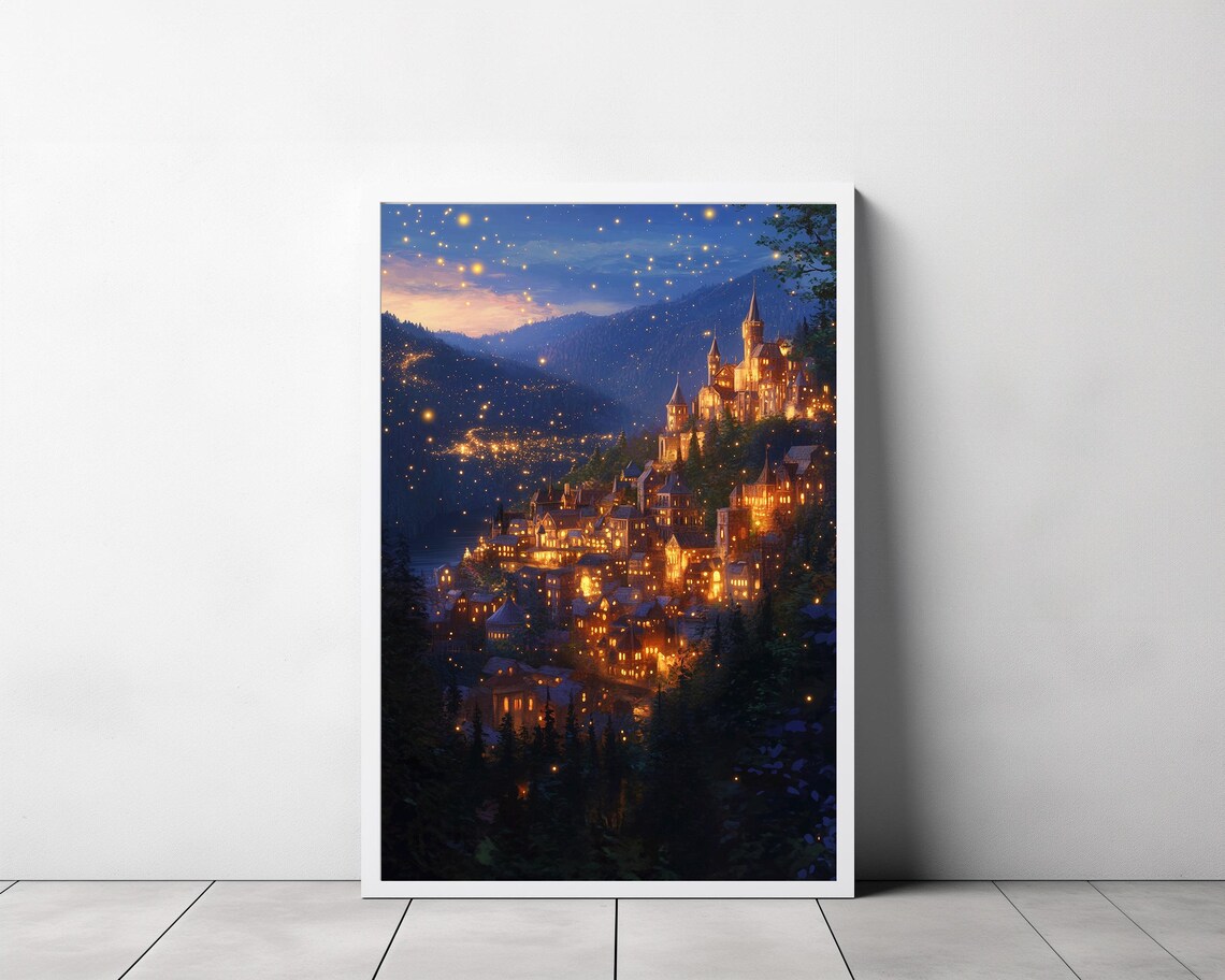 Enchanted City Of Starlight Glowing Night Town Fantasy Poster - Image 3