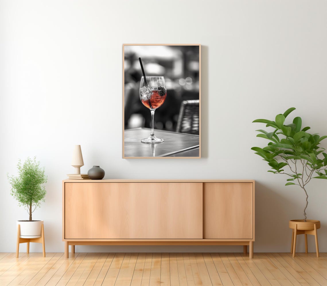 Chic Aperol Spritz Cocktail with Moody Cafe Bokeh Photo Poster - Image 2