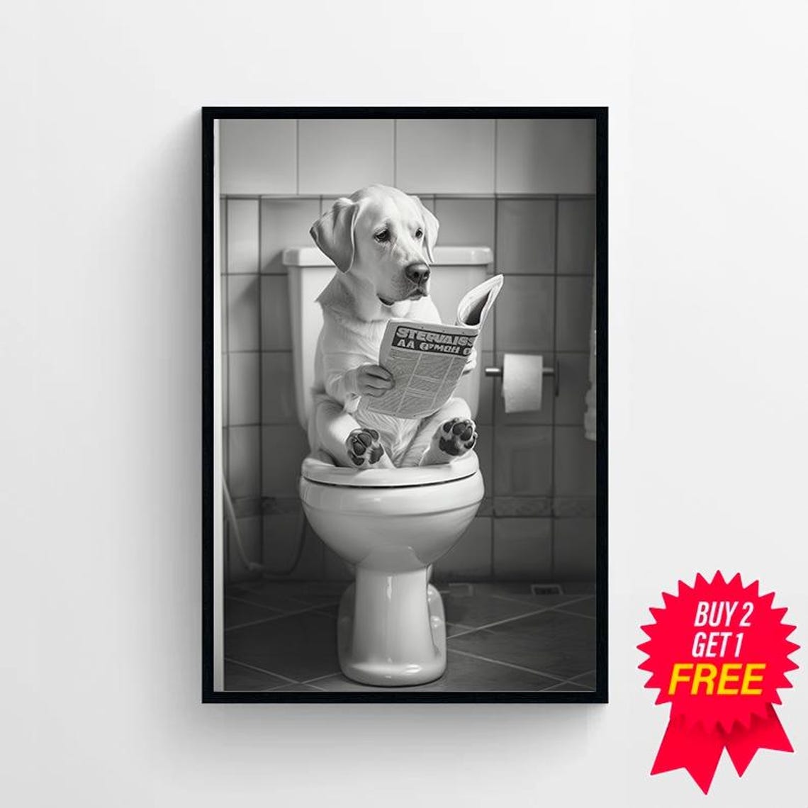 Labrador Retriever Reading Newspaper Toilet Funny Dog Art Poster - Image 4