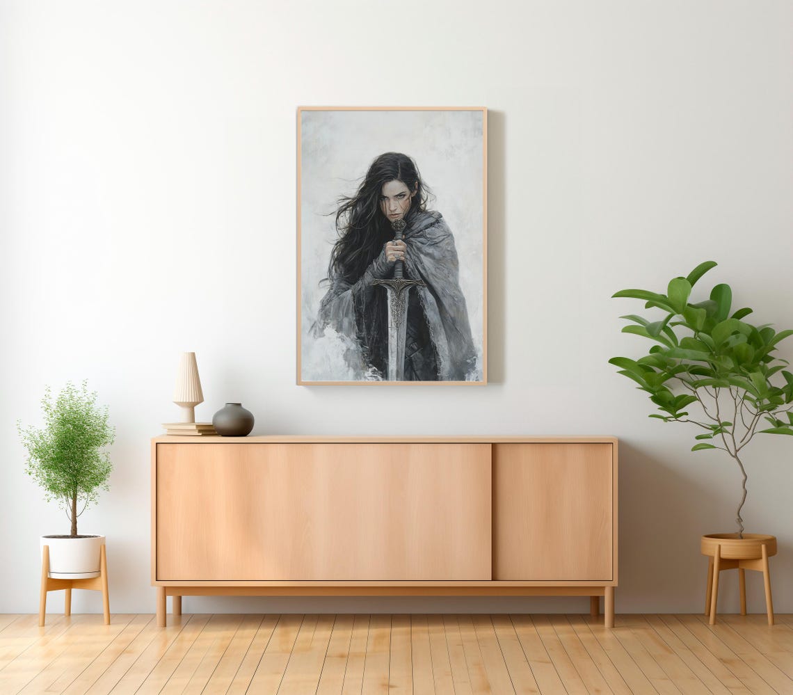 Hecate Dark Goddess Gripping Sword Cloaked Warrior Portrait Poster - Image 2