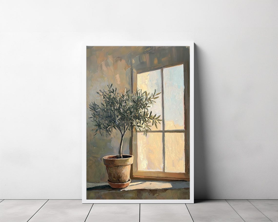 Vintage Still Life Olive Tree Painting Muted Tones Collection Tranquil Stillness By Artedya Wall Art - Image 3