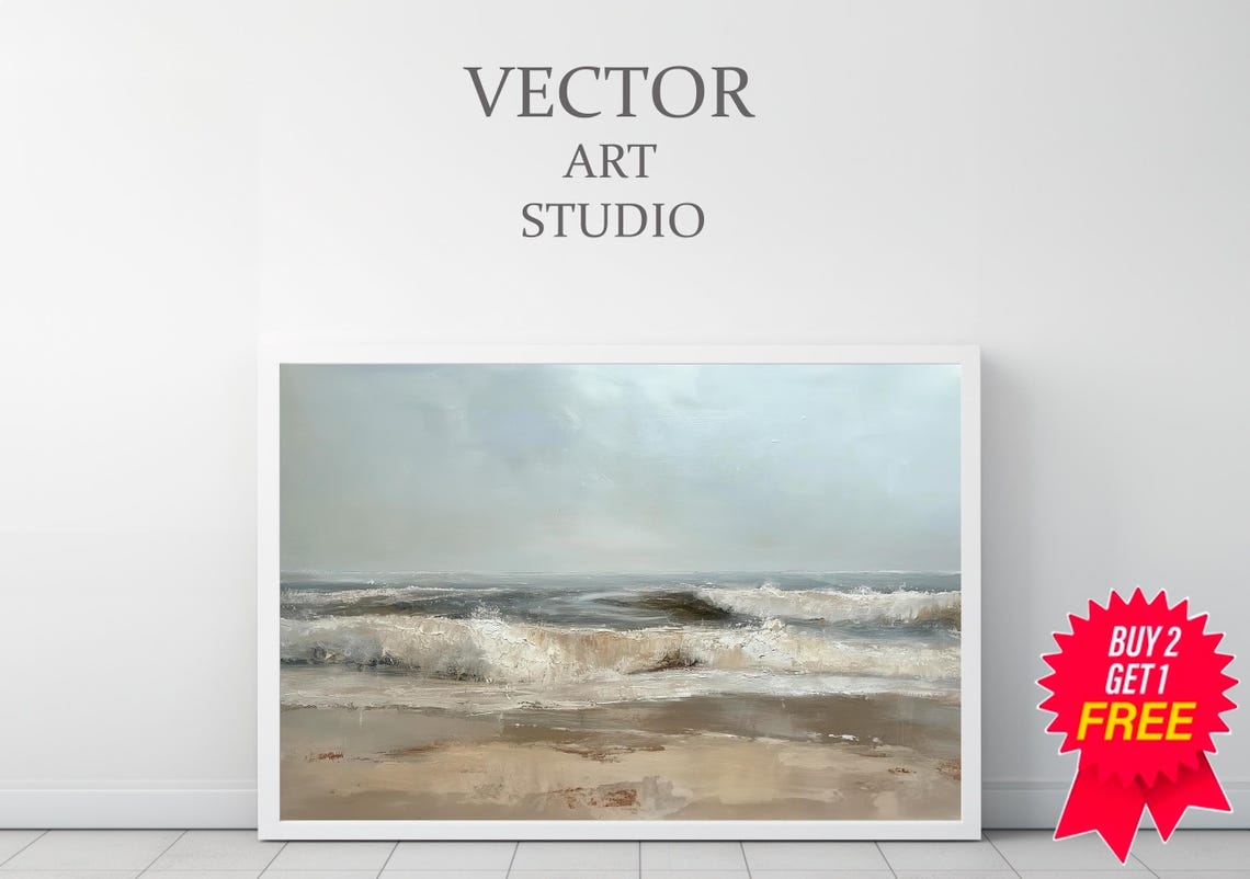 Calm Neutral Beach Seascape with Gentle Waves Coastal Wall Art - Image 3
