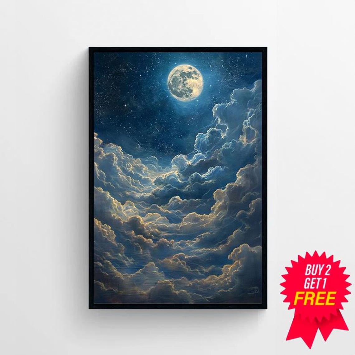Enchanting Moon Art Print Vintage Inspired Dark Academia Dark Cottagecore Celestial Art Print Night Sky Painting - Image 4