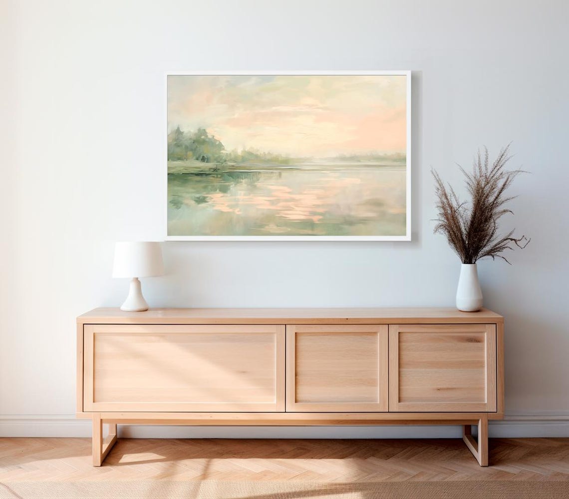 Country River Spring Frame Tv Art Vintage Summer Landscape Painting Neutral Soft Easter Decor Abstract Watercolour Painting - Image 2