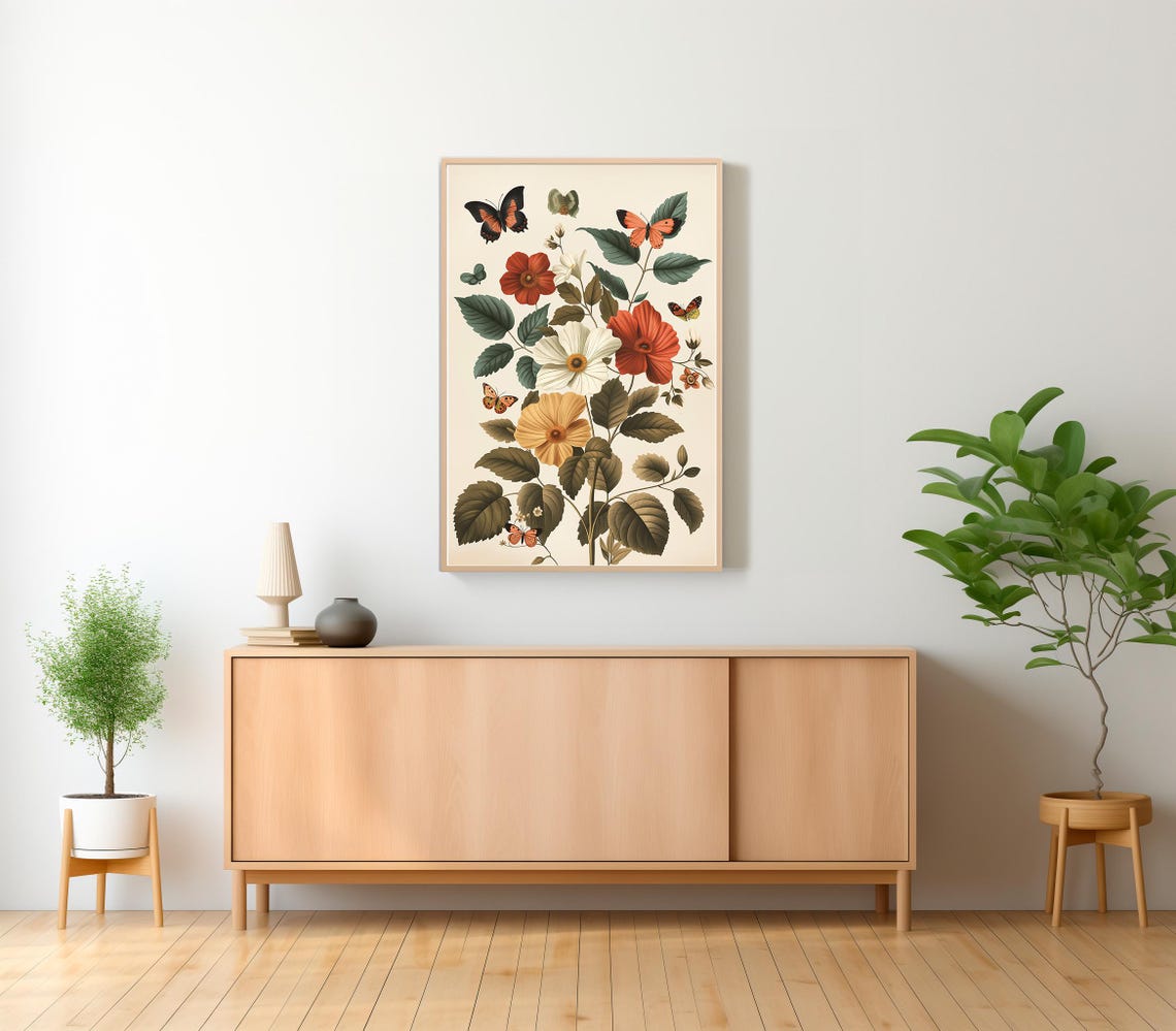 Vintage Butterfly Print Botanical Butterflies Farm House Home Decor Wall Art - Image 2