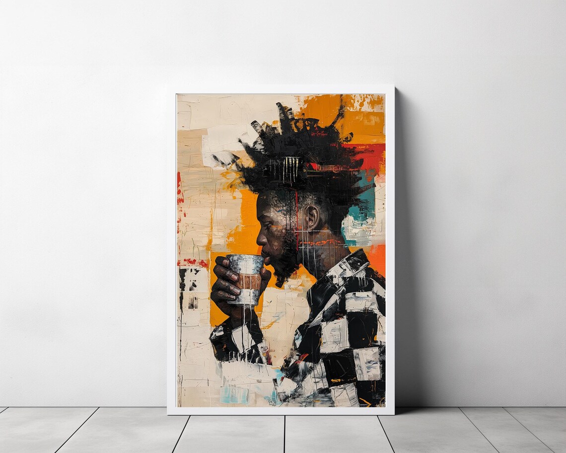 Geometrical Afro Men Coffee Lover Wall Art Print - Image 3
