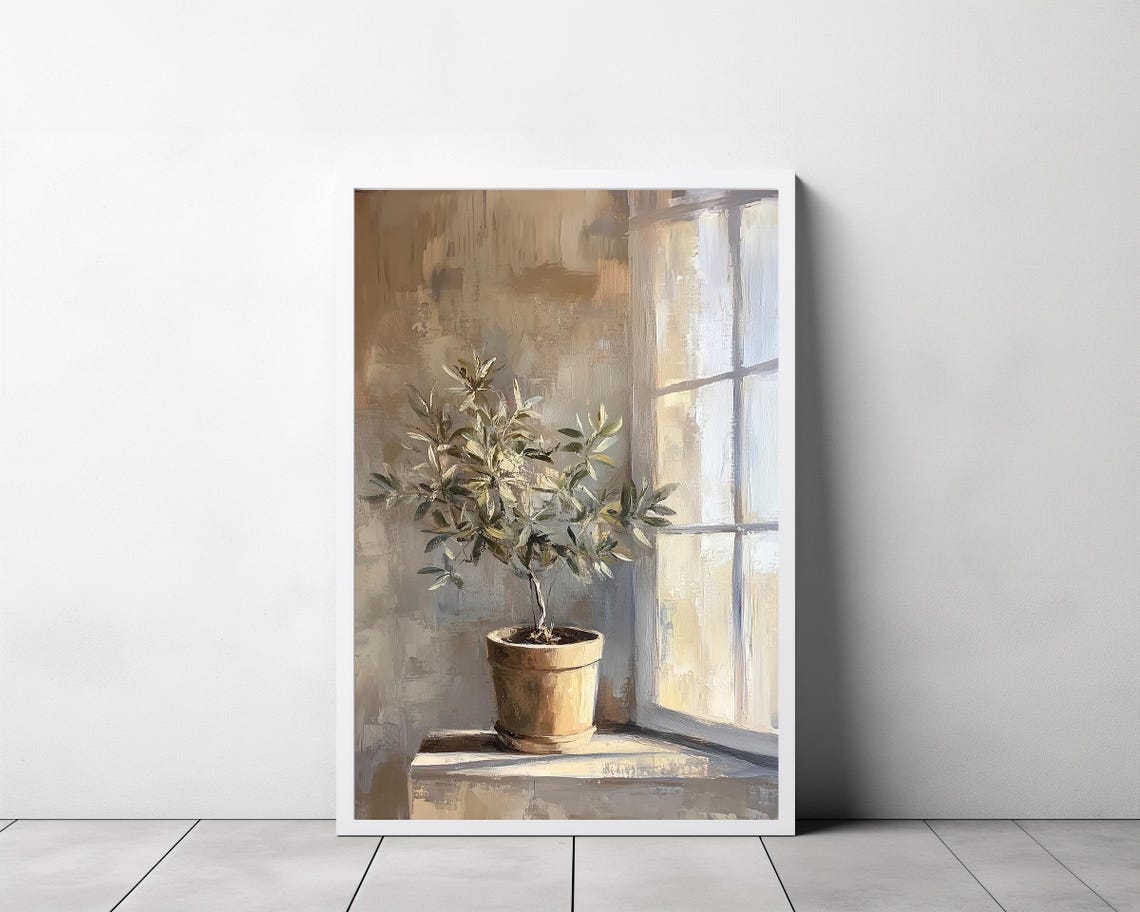 Vintage Still Life Olive Tree Painting Muted Tones Collection Tranquil Stillness By Artedya Wall Art - Image 3