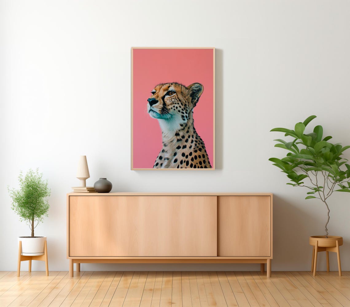 Cheetah Portrait on Pink Background Bold Modern Animal Poster - Image 2