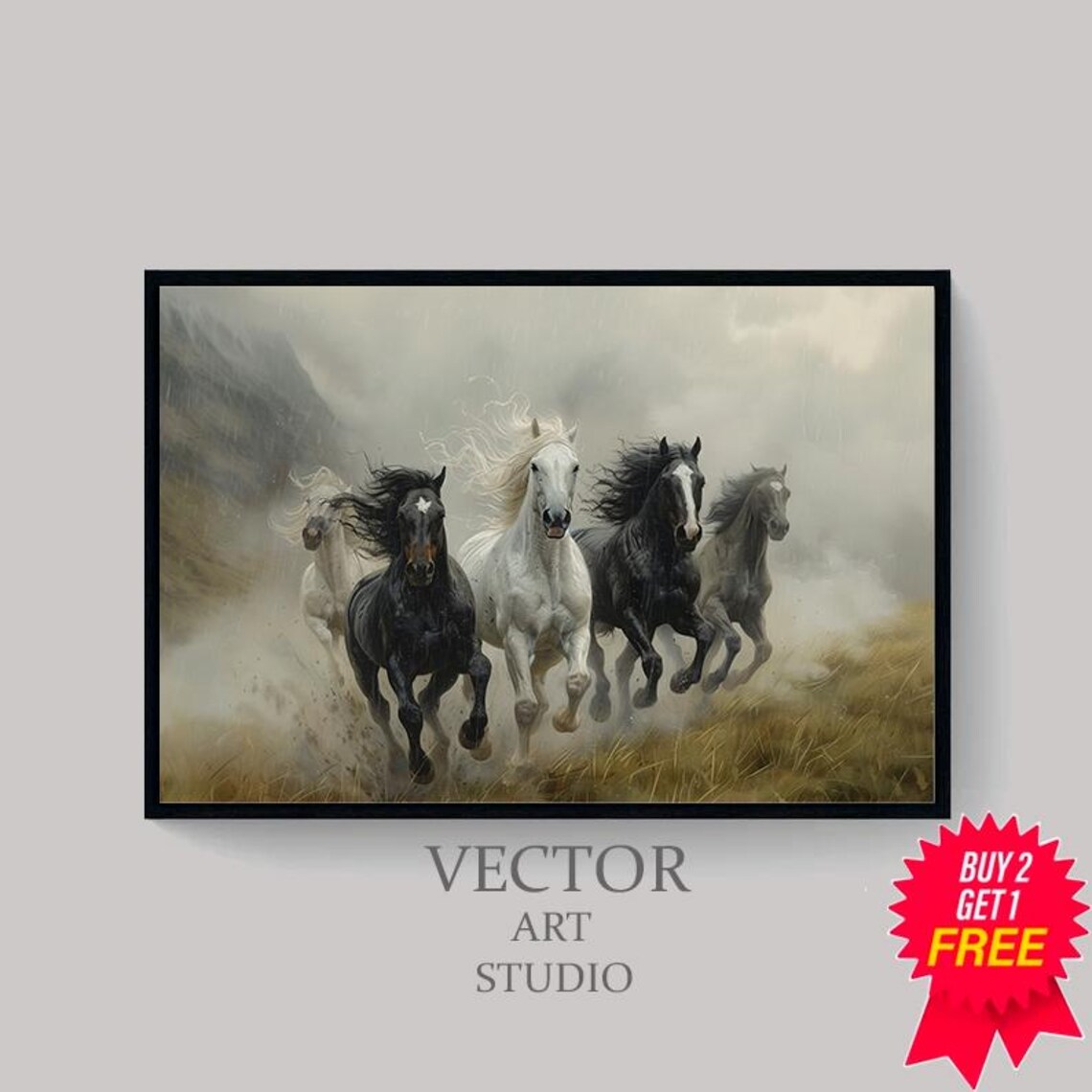 Arabian Horses, Vintage Landscape Art Print - Image 4
