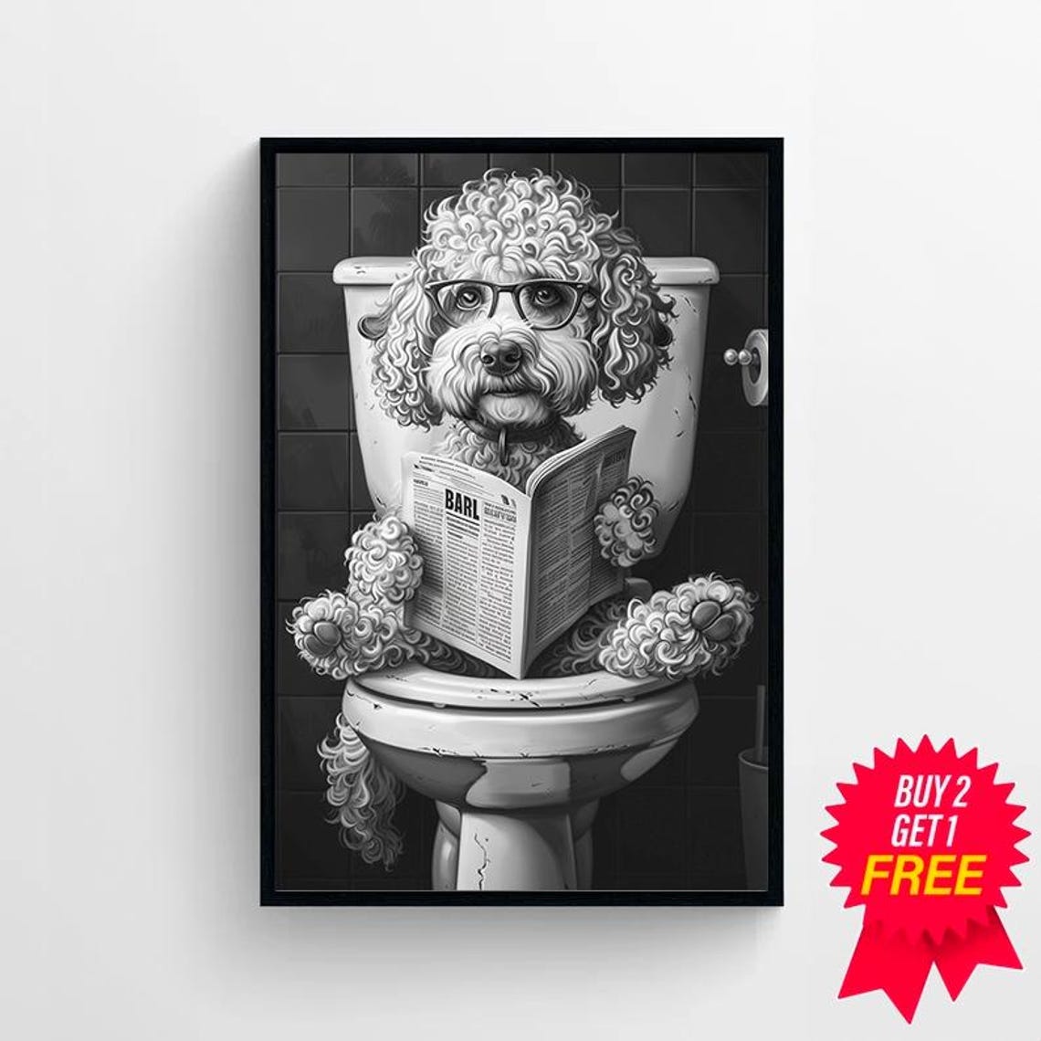 Funny Cockapoo with Glasses Reading a Book on the Toilet Poster - Image 4