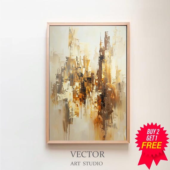 Contemporary Wall Art Geometric Abstract Painting Gold And White Art