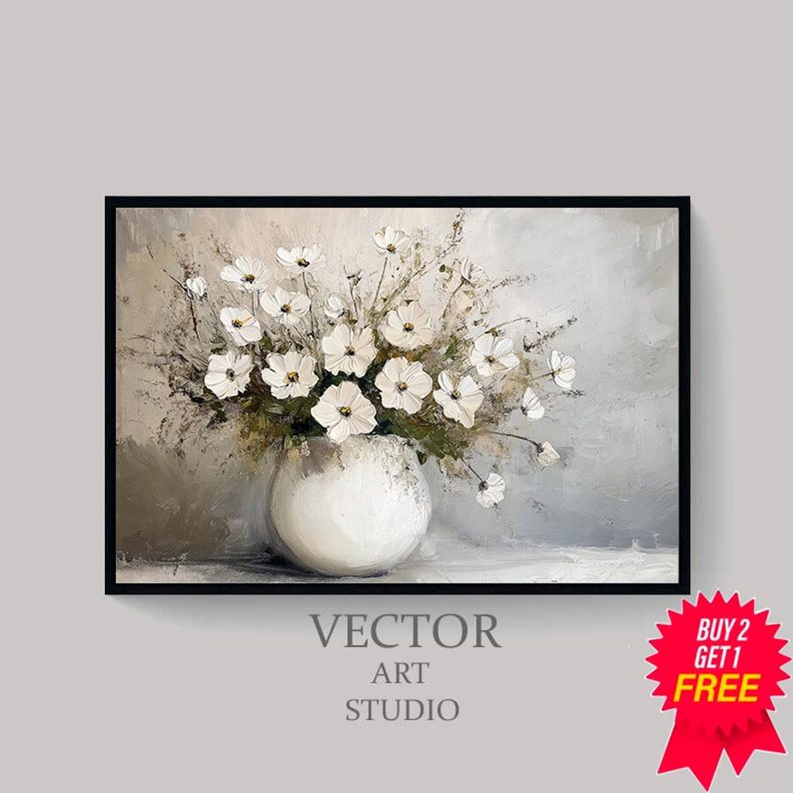 Elegant White Blossoms In White Ceramic Vase Still Life Poster - Image 4
