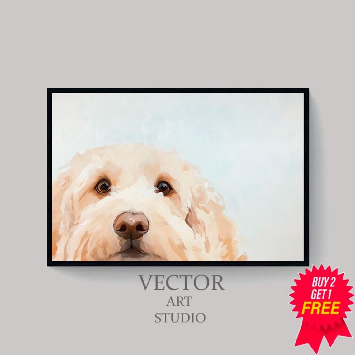 Cream Goldendoodle Puppy Face Close Up Sweet Dog Portrait Poster - Image 4