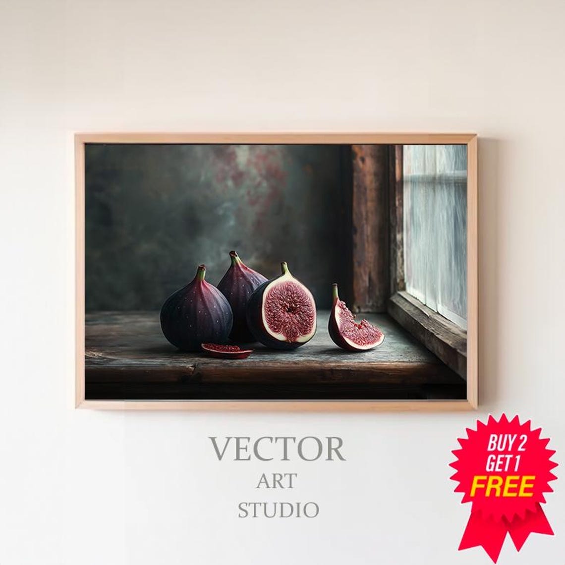 Moody Figs Still Life on Rustic Table Vintage Kitchen Poster