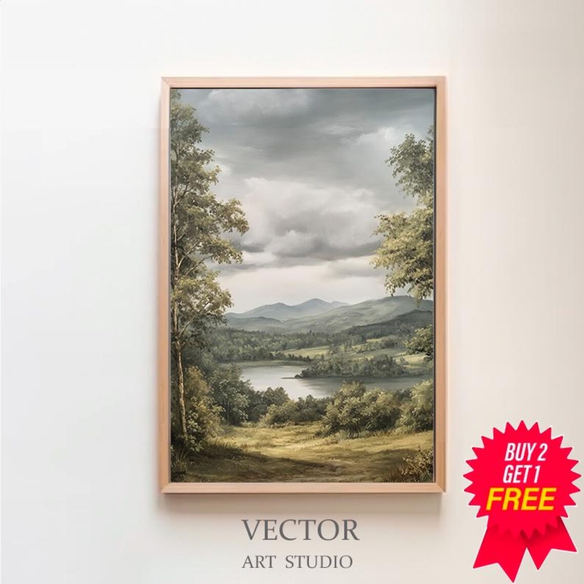 Green Valley Lake With Rolling Hills Pastoral Landscape Poster