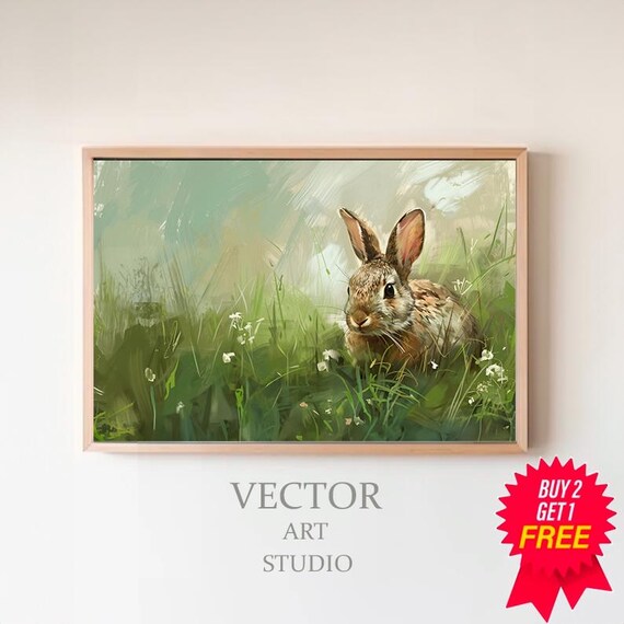 Spring Bunny Rabbit in Green Meadow Grass Daylight Portrait Poster