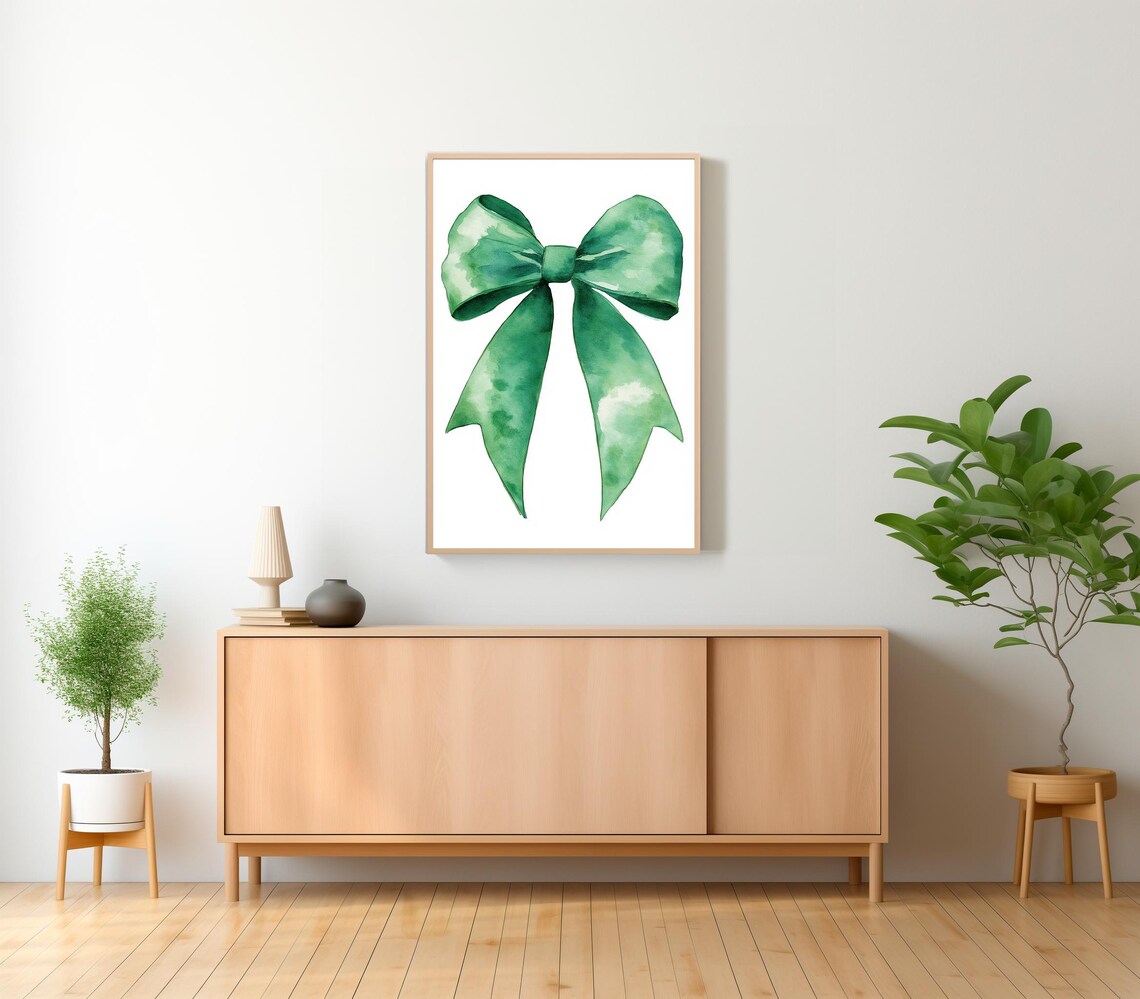 Sage Green Bow Preppy Coquette Nursery Wall Art Print - Image 2