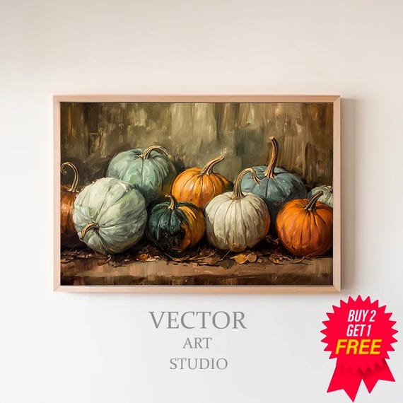 Rustic Halloween Pumpkins Print Moody Halloween Wall Decor Pumpkin Still Life Painting
