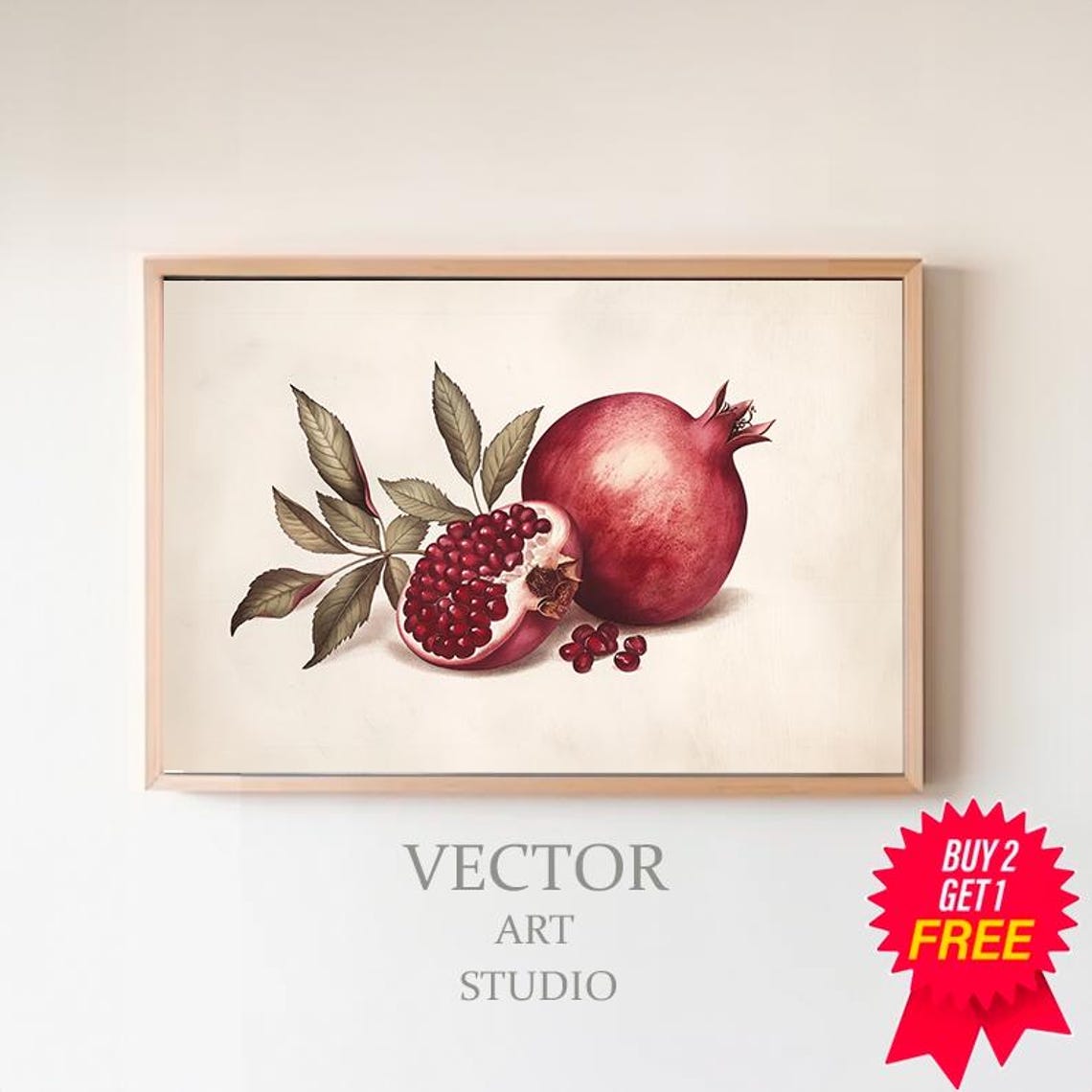 Classic Antique Pomegranate Illustration with Leafy Branch Poster