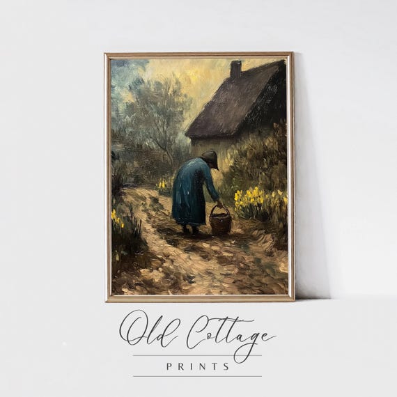 Cottage Chores Vintage Artwork Vintage Rural Scene Rustic Garden Art Artwork 0037