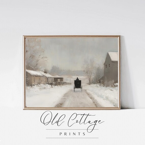 Horse Drawn Carriage Traveling A Snowy Winter Country Road Poster