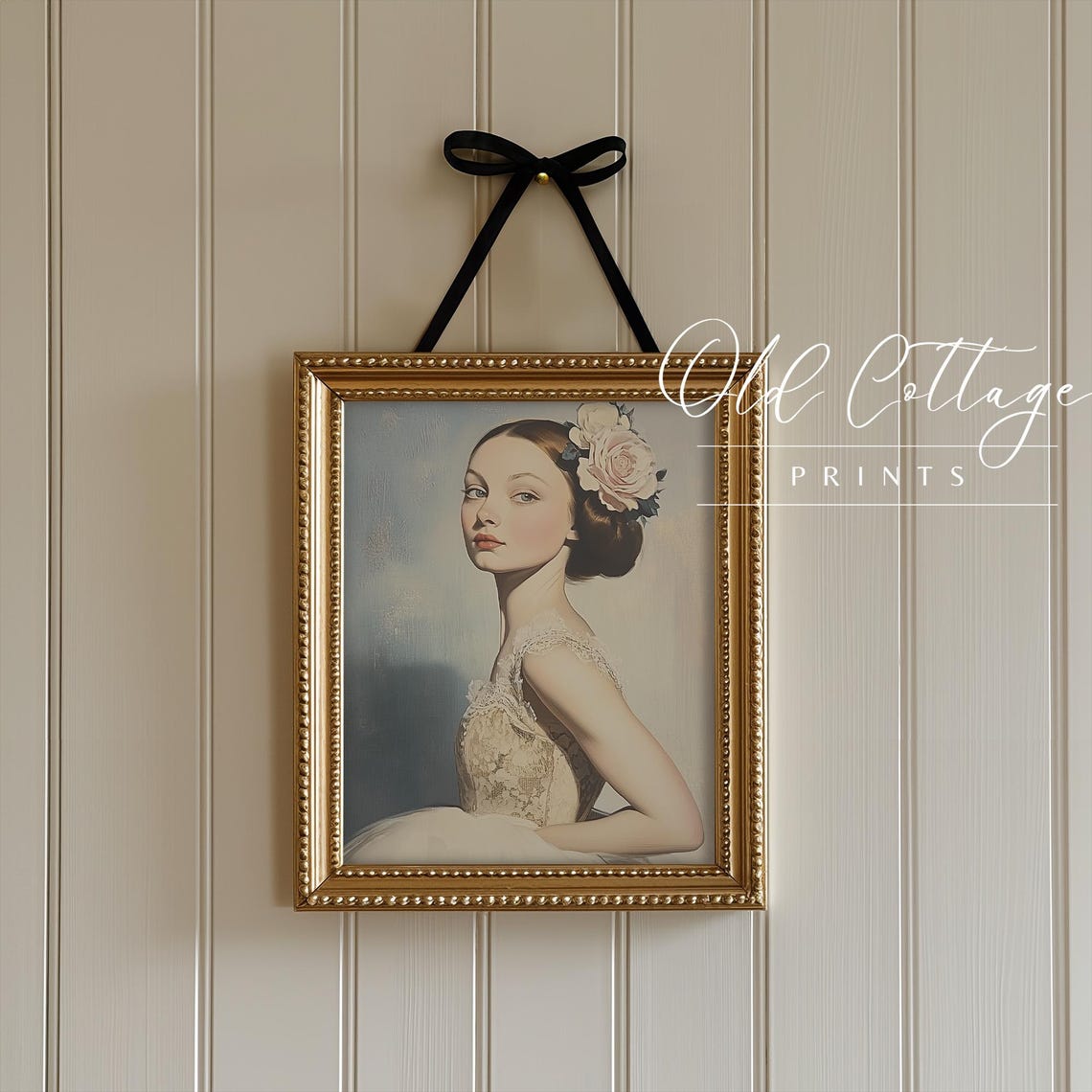 Romantic Vintage Portrait Woman in Lace Dress with Rose Poster - Image 4