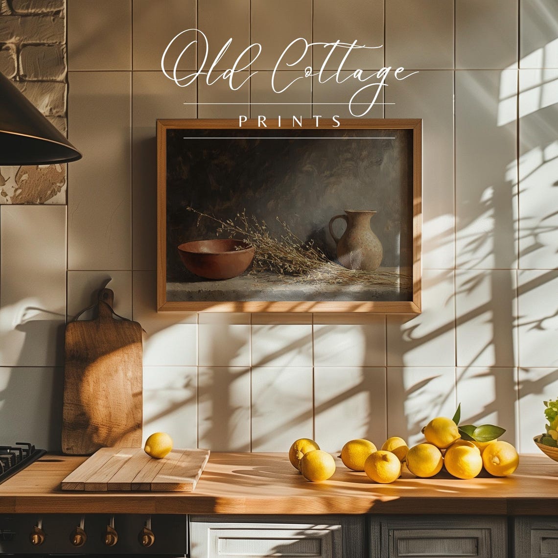 Rustic Clay Pitcher and Bowl with Dried Wheat Dark Still Life Poster - Image 4