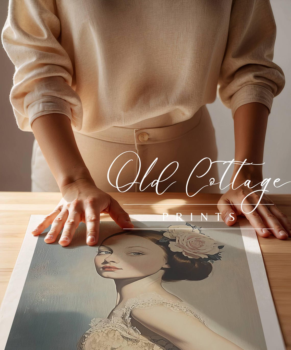 Romantic Vintage Portrait Woman in Lace Dress with Rose Poster - Image 3